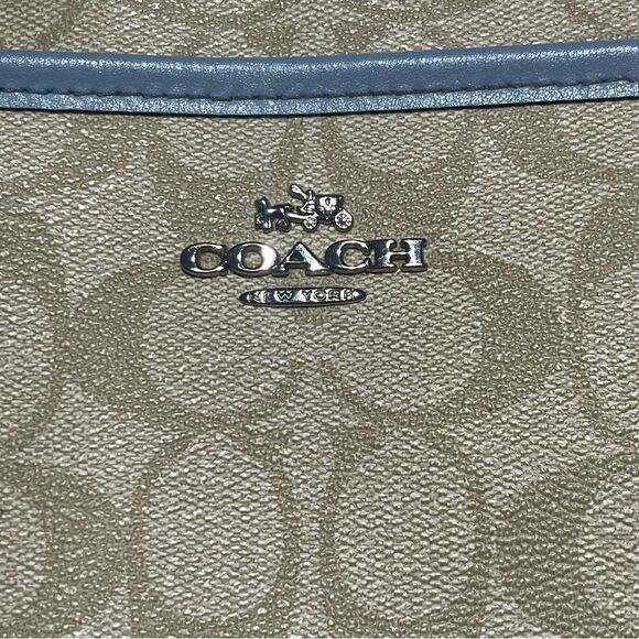 COACH file crossbody bag Signature tan blue silver hardware F58297 Preowned - Picture 2 of 14